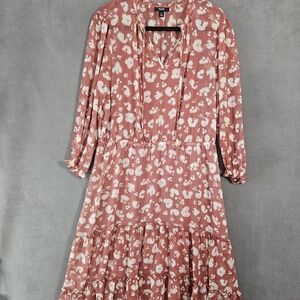 Simply Vera Wang Womens XL Sheer Teir Maxi Dress Rust Red Cheetah Print Vneck